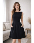 Black boat neck A-line dress