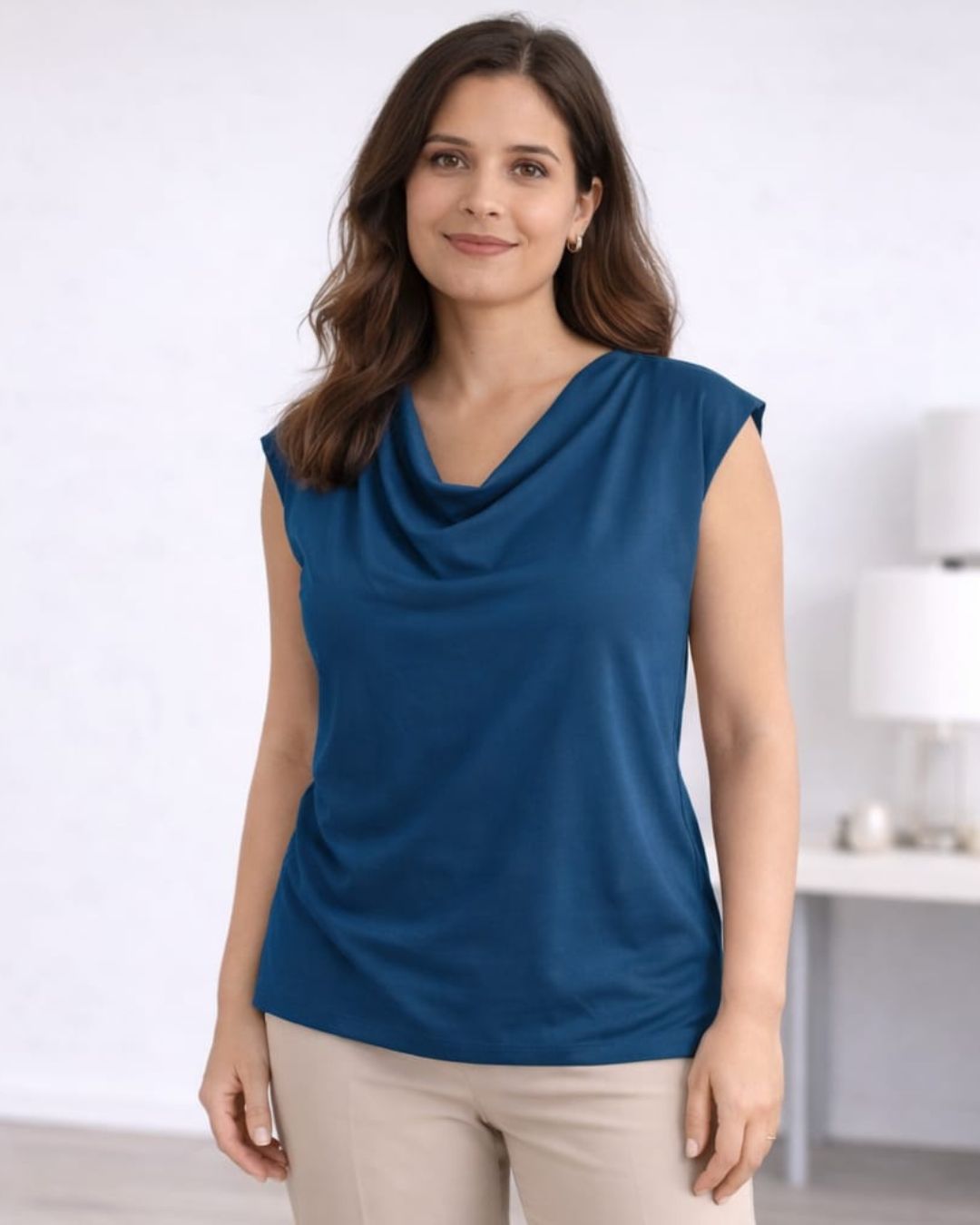 Cowl neck blue top
