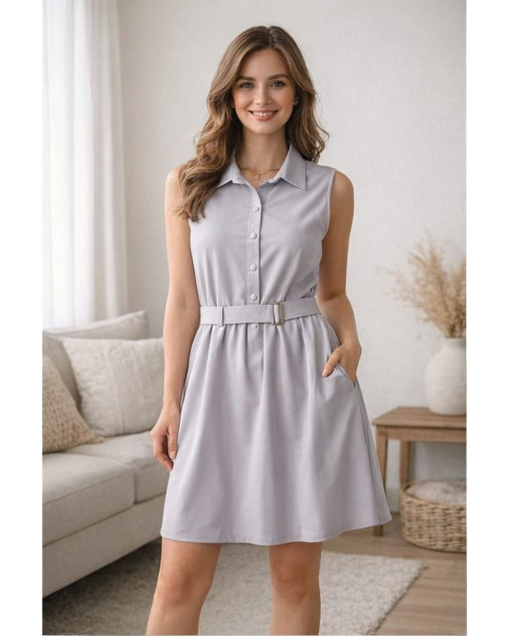 Grey collared skater dress