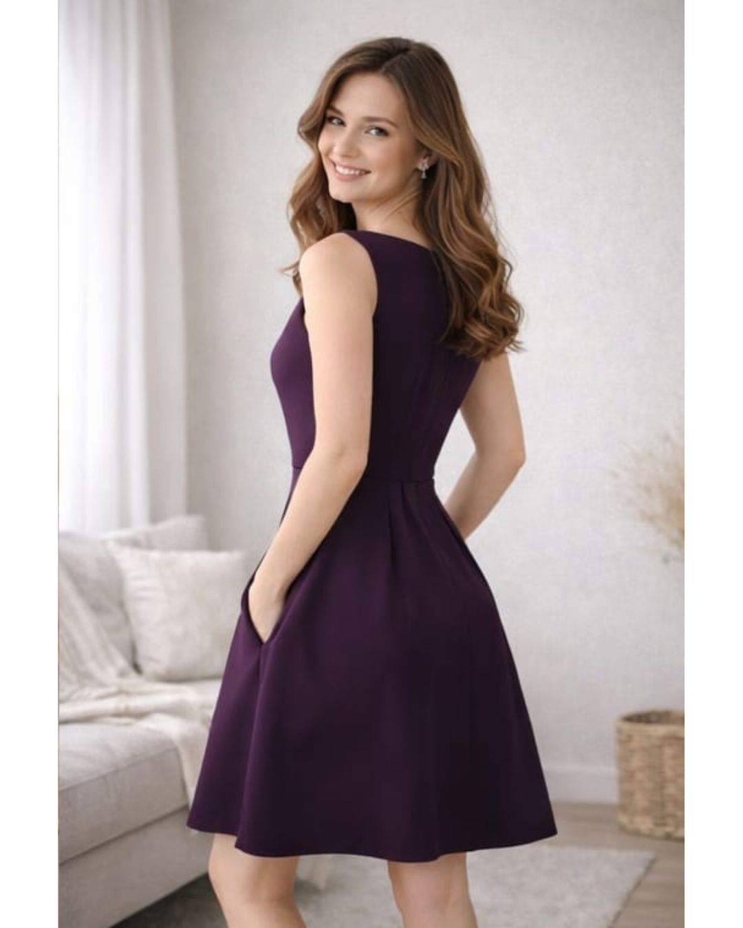 Wine boat neck A-line dress