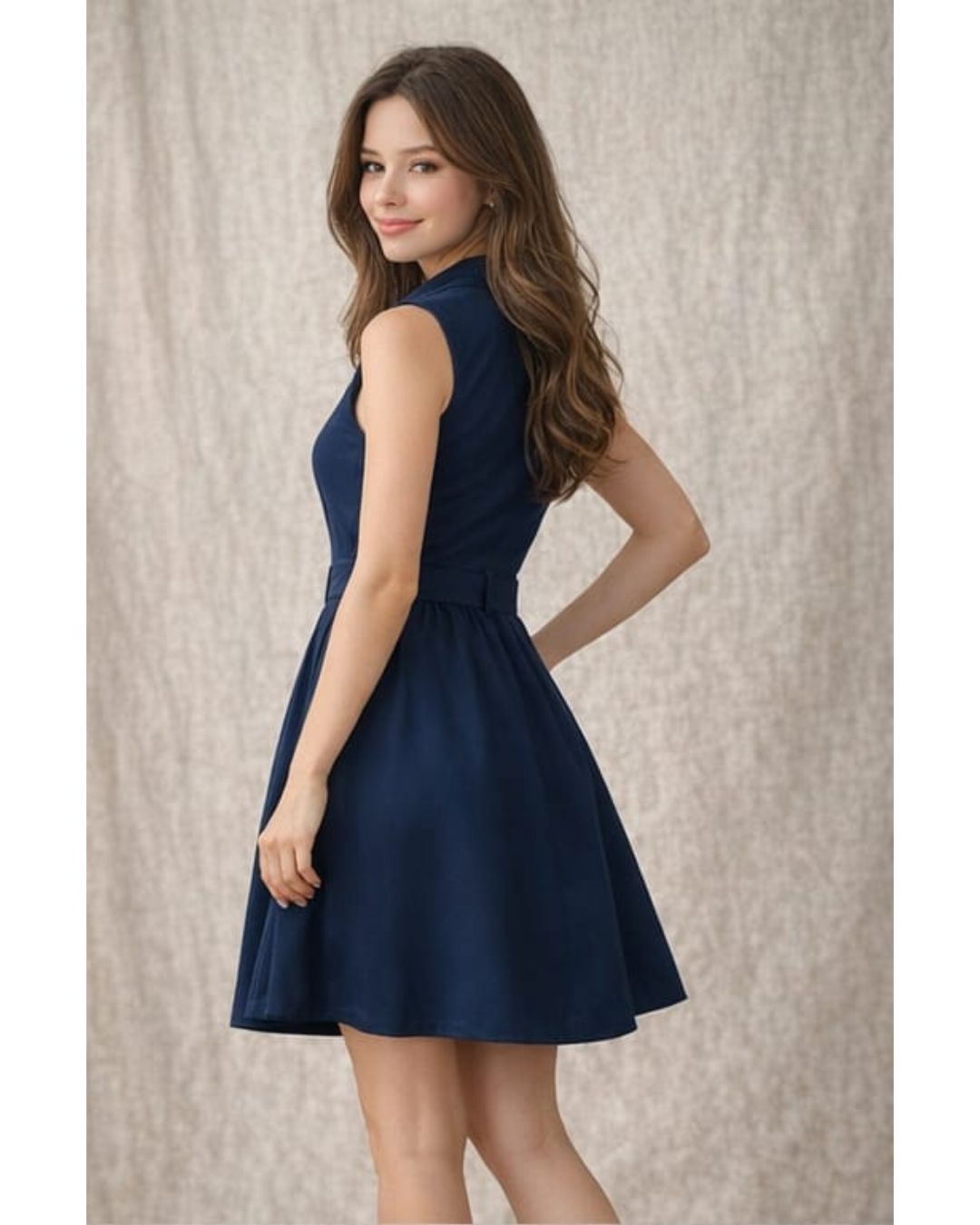 Midnight blue collared skater dress