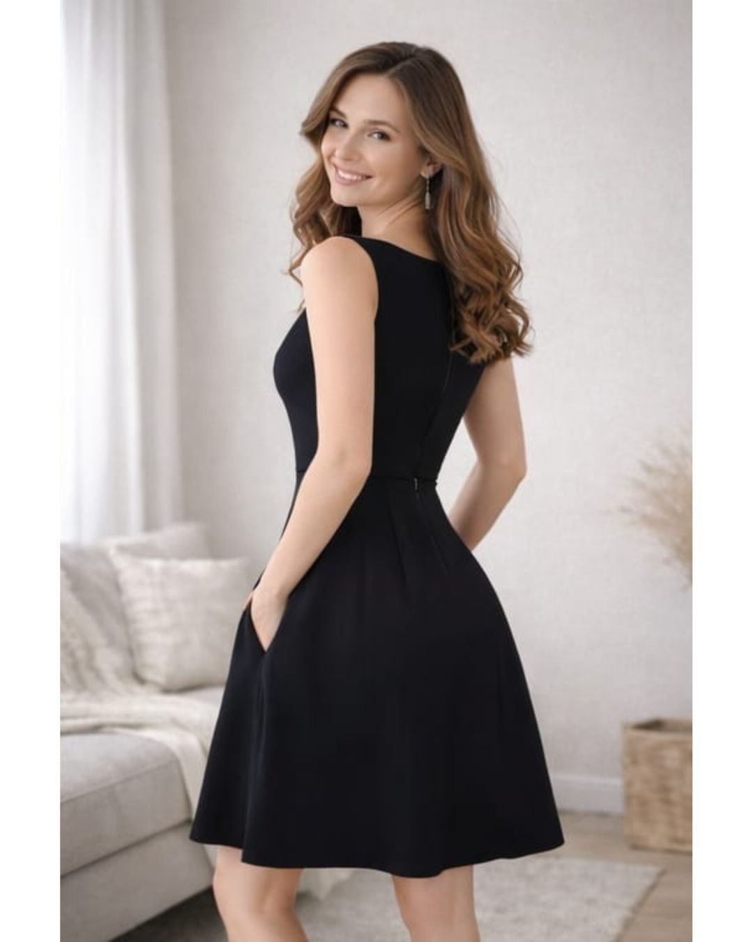 Black boat neck A-line dress