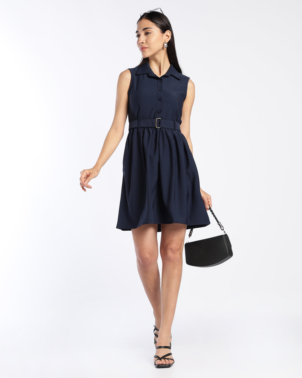 Midnight blue collared skater dress
