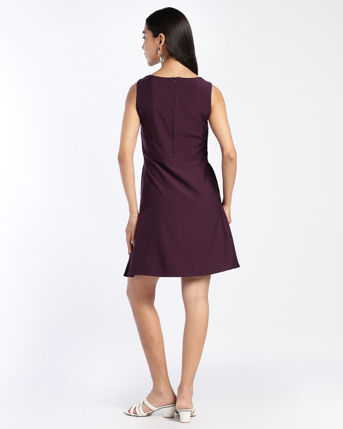 Wine boat neck A-line dress