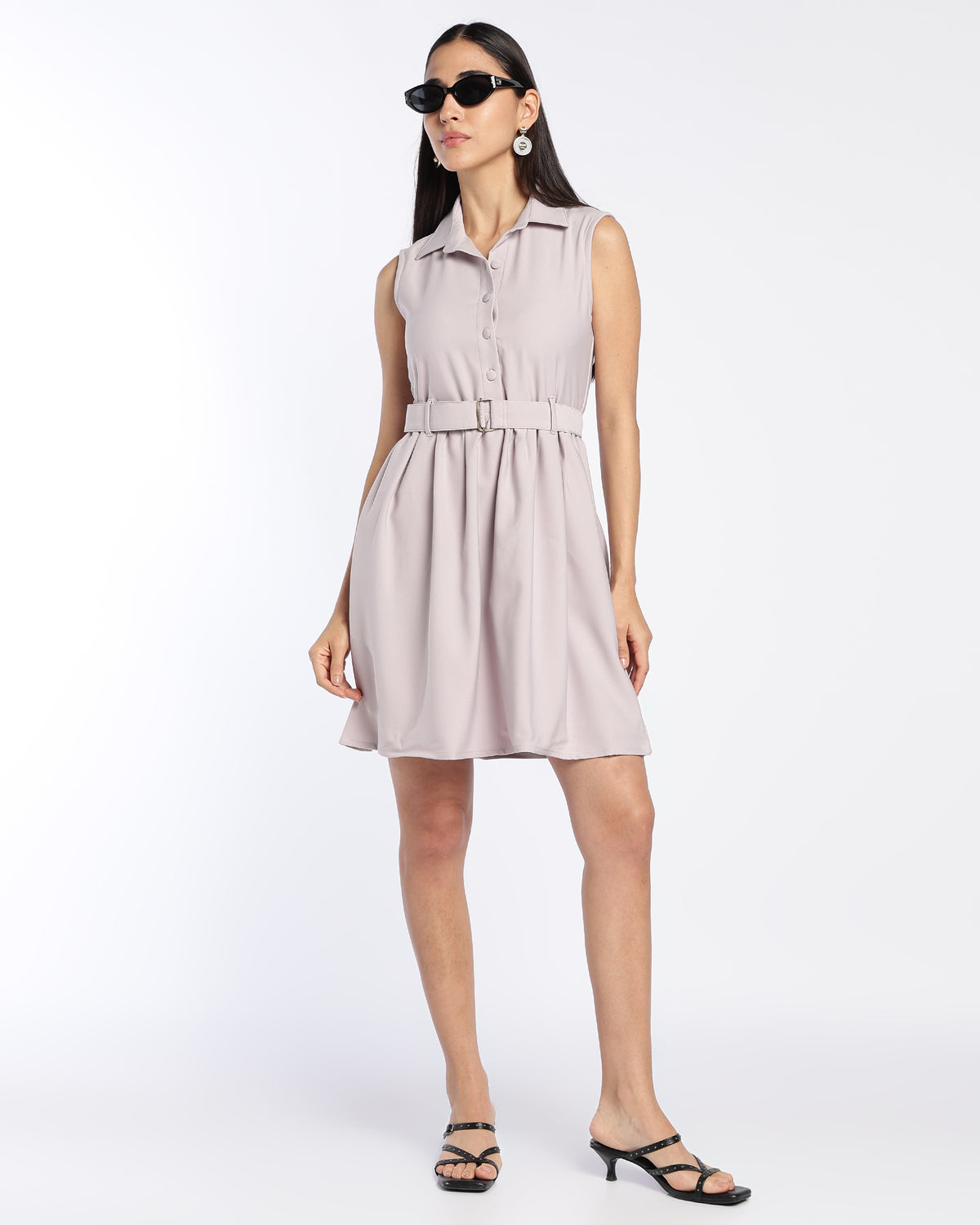 Grey collared skater dress